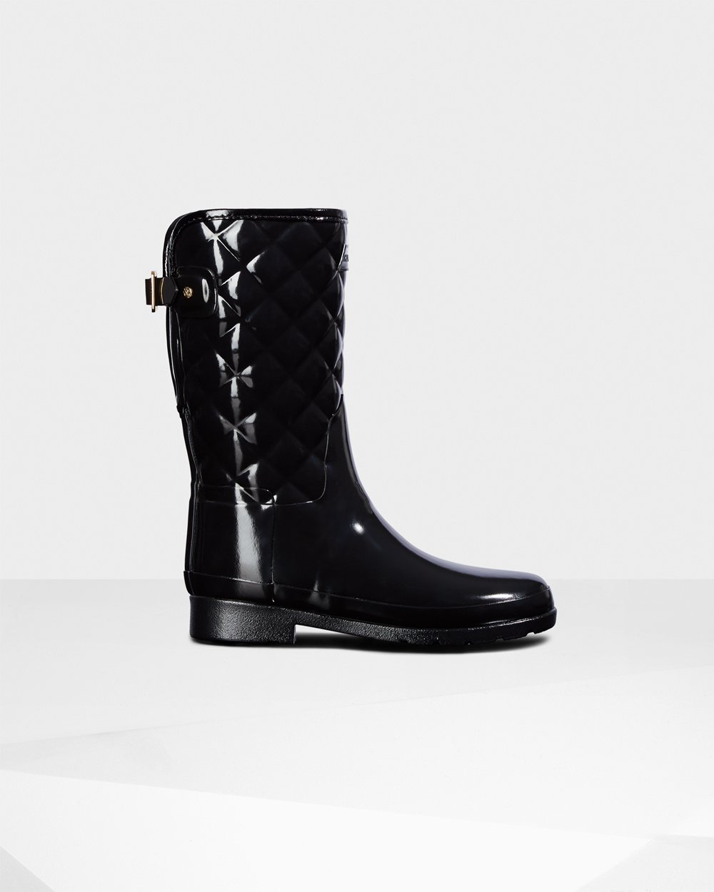 Women Hunter Refined Slim Fit Adjustable Quilted | Short Rain Boots Black | NZ-64318-OVTG